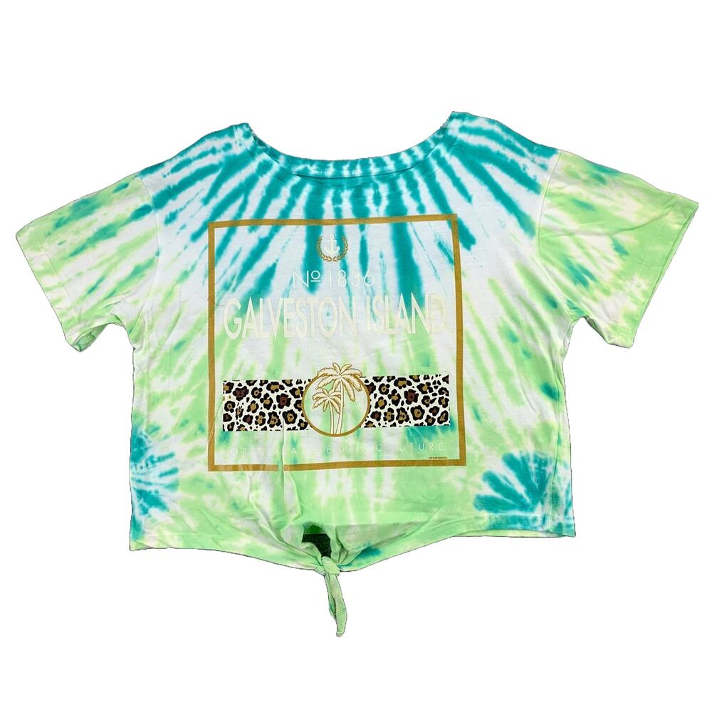 Southern Spirit Womens Crop Shirt Size Large Tie Dye Galvestone Island Print Sho